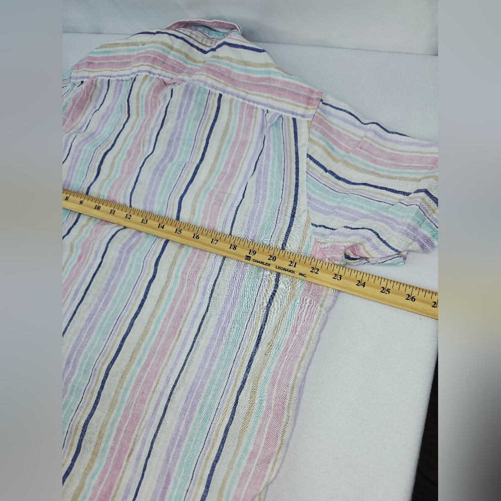 Club Room Luxury Men's Button Front Stripe Linen Shirt Pastel Size Large X-1561 - Picture 3 of 7
